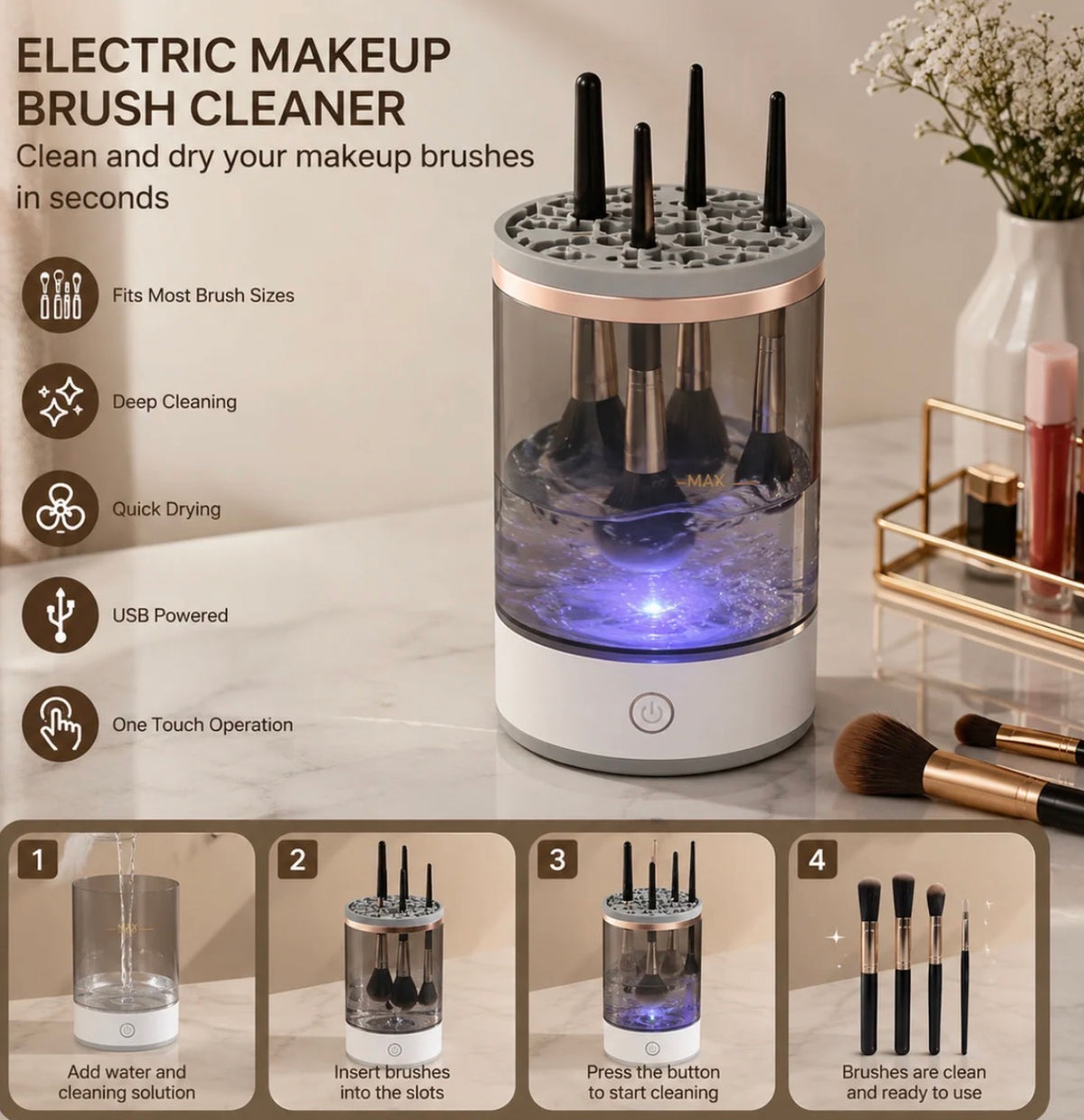 Electric Makeup Brush Cleaner with USB Charging